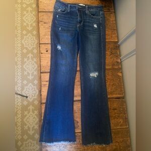Lovervet Classic Boot Cut Distressed Jeans in Dark Blue